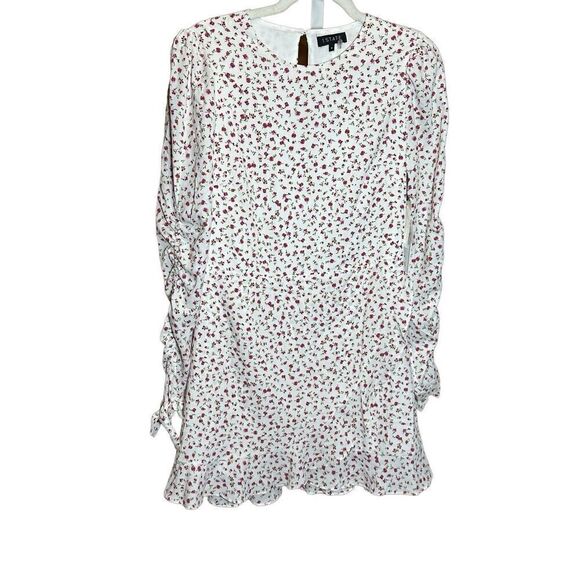 1. State Long Sleeve Floral Ruffle Mini Dress White and Red Size 8 - Picture 2 of 14
